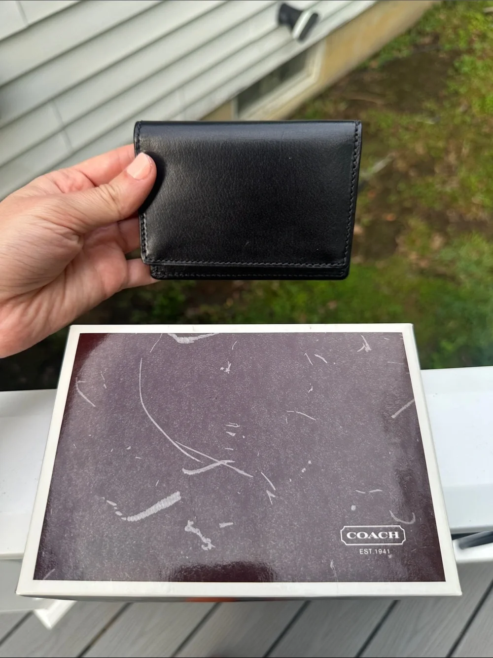 COACH Vintage Black Slimfold Credit Card Wallet Water Buffalo Leather Box NIB